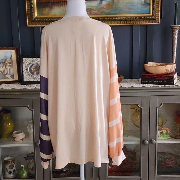 Bibi Women’s Striped Pullover Top XL Oversized Colorblock Long Sleeve - Picture 4 of 4